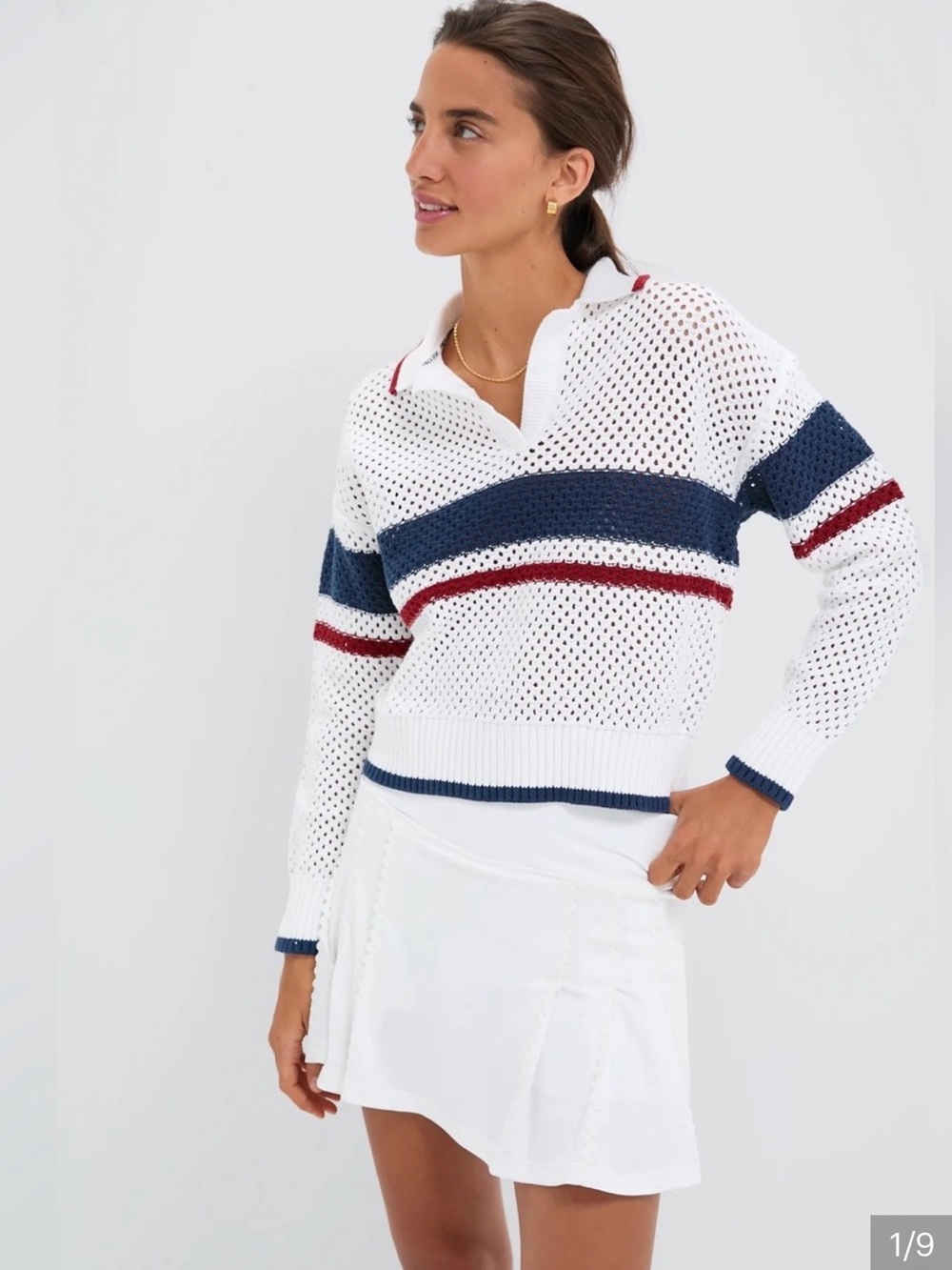 Tuckernuck Sport Americana mesh Polo sweater with Navy & Red stripes